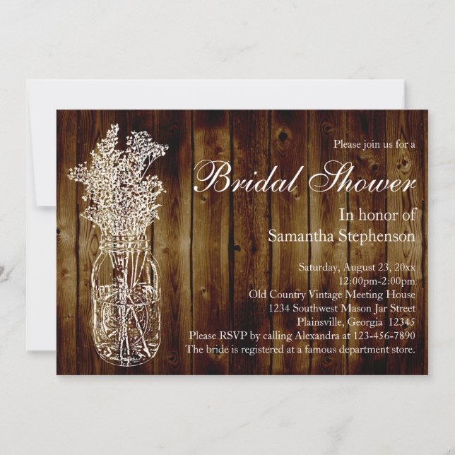 Invitación a la ducha de novias de Madera Oscura (Anverso)