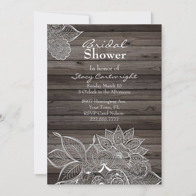 Invitación a la ducha de novias de Madera Rústica  (Anverso)