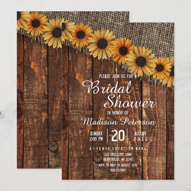 Invitación a la ducha de novias de madera y burlap (Anverso / Reverso)