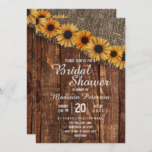 Invitación a la ducha de novias de madera y burlap