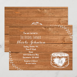 Invitación a la ducha de novias de madera y corazó