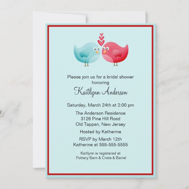 Invitación a la ducha de novias de moda Aves de Am (Anverso)