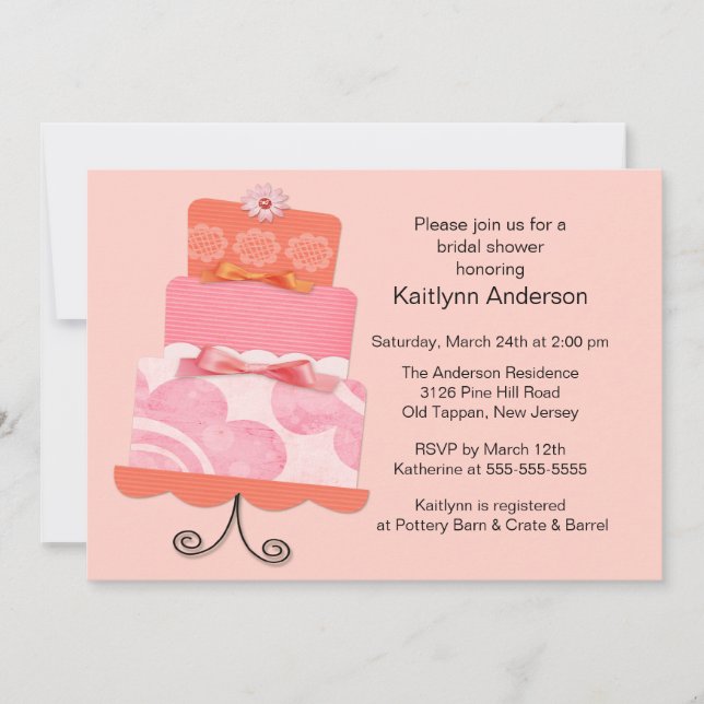 Invitación a la ducha de novias de moda con pastel (Anverso)