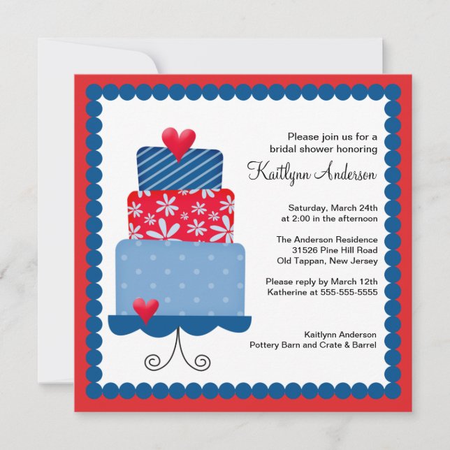 Invitación a la ducha de novias de moda con pastel (Anverso)