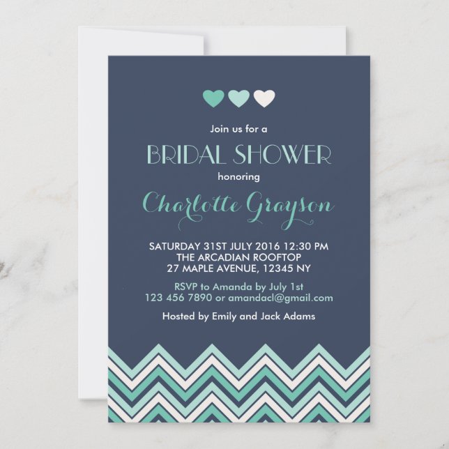 Invitación a la ducha de novias de Navy Blue Aqua  (Anverso)