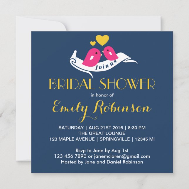 Invitación a la ducha de novias de Navy Blue Loveb (Anverso)