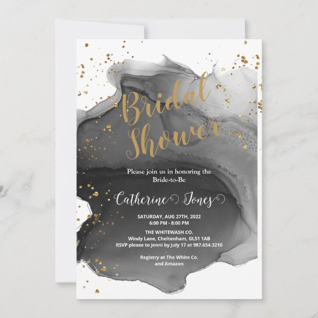 Invitación a la ducha de novias de oro negro (Anverso)