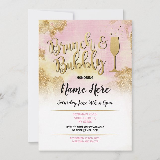Invitación a la ducha de novias de oro rosado de b (Anverso)
