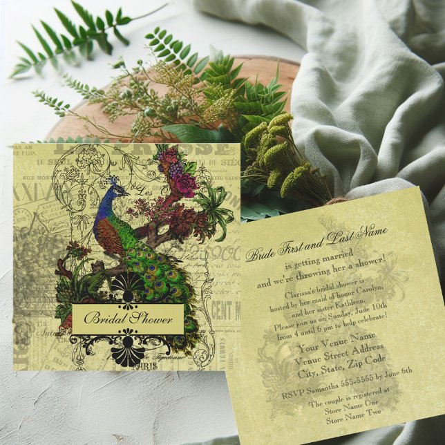 Invitación a la ducha de novias de pavo real (Subido por el creador)