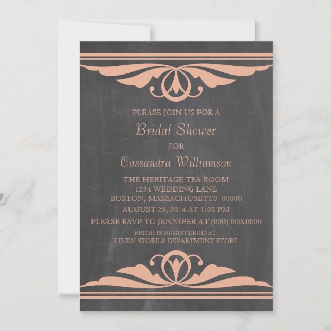 Invitación a la ducha de novias de Peach Deco Chal (Anverso)