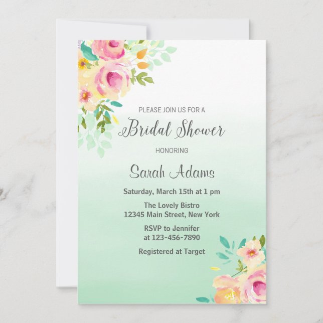 Invitación a la ducha de novias de Peach y Mint (Anverso)