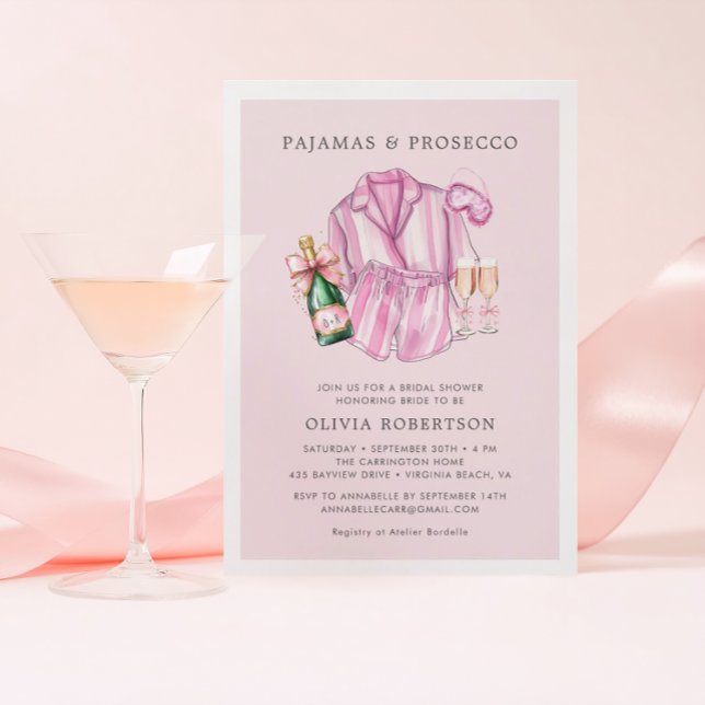 Invitación a la ducha de novias de pijamas y prose (PJ's and Prosecco )