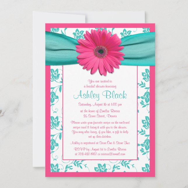 Invitación a la ducha de novias de Pink Gerber Dai (Anverso)
