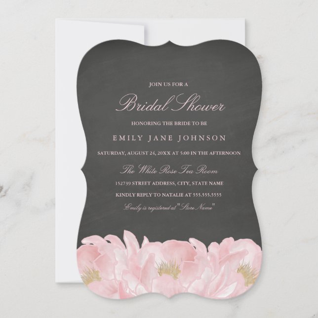 Invitación a la ducha de novias de Pink Peony Chal (Anverso)