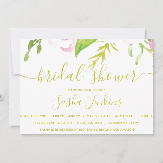 Invitación a la ducha de novias de posada rosa y v (Anverso)