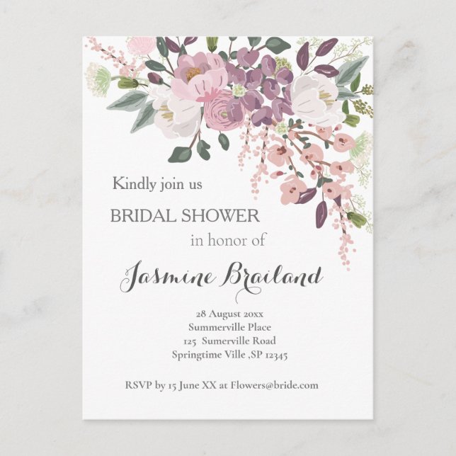 Invitación a la ducha de novias de primavera rosad (Anverso)