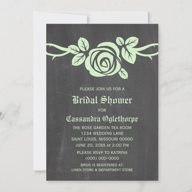 Invitación a la ducha de novias de Rosa verde (Anverso)