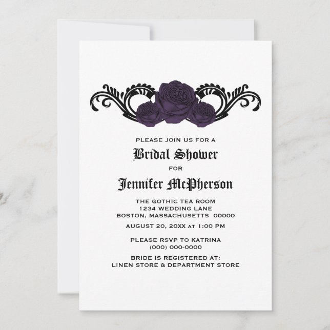 Invitación a la ducha de novias de Rosas de Swirl  (Anverso)