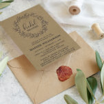 Invitación a la ducha de novias de Rustic Laurel W<br><div class="desc">Postal de la invitación a la ducha de la novia Rustic Laurel Kraft - La invitación a la ducha de novias rústica y de campo incluye una corona de laurel con forma de leña dibujada a mano con un tipo de letra escrito a mano. Perfecto para que la novia sea...</div>