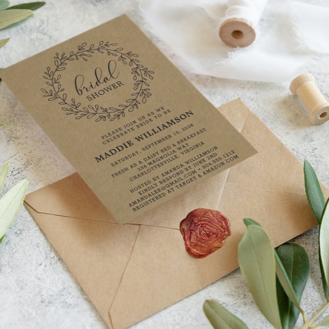 Invitación a la ducha de novias de Rustic Laurel W (Subido por el creador)