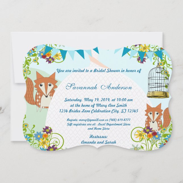 Invitación a la ducha de novias del Cute Fox Bunti (Anverso)