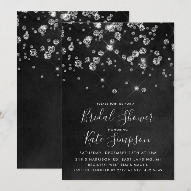 Invitación a la ducha de novias Diamond Chalkboard (Anverso / Reverso)