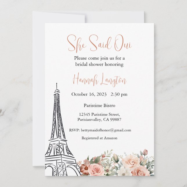 Invitación A La Ducha De Novias, Dijo Que Oui Sí (Anverso)