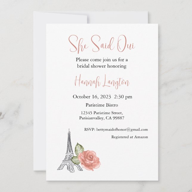 Invitación A La Ducha De Novias, Dijo Que Oui Sí (Anverso)