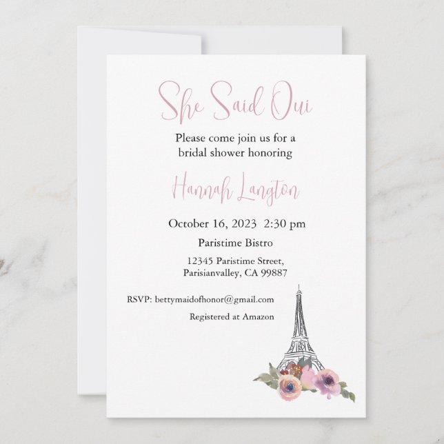 Invitación A La Ducha De Novias, Dijo Que Oui Sí (Anverso)