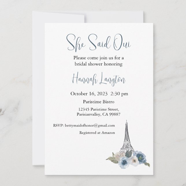 Invitación A La Ducha De Novias, Dijo Que Oui Sí (Anverso)