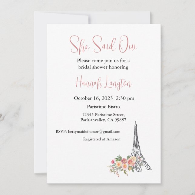 Invitación A La Ducha De Novias, Dijo Que Oui Sí (Anverso)