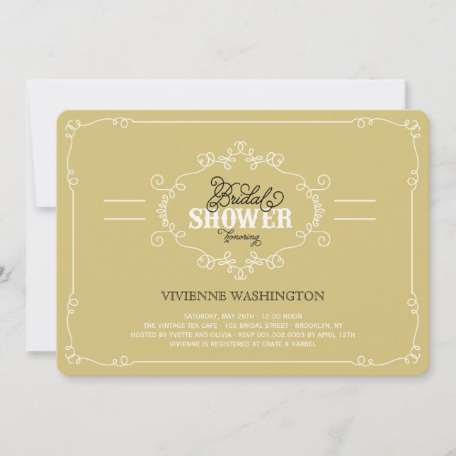 Invitación a la ducha de novias dorada con Moda de (Anverso)