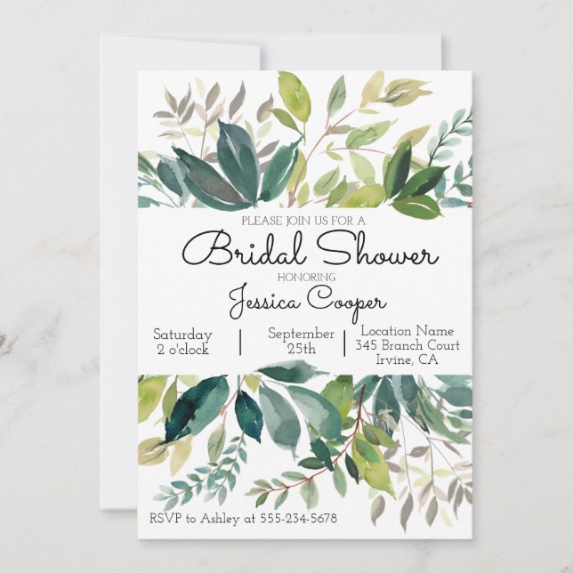 Invitación a la ducha de novias en Bouquet Green (Anverso)