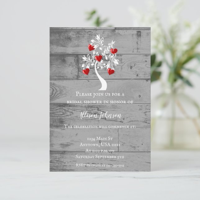 Invitación a la ducha de novias en el árbol rojo d (Anverso de pie)