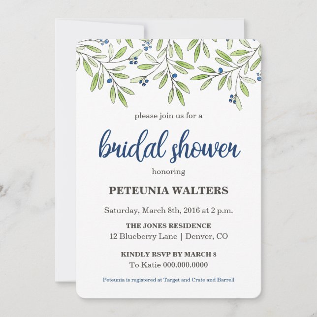 Invitación a la ducha de novias en el Foliage del  (Anverso)