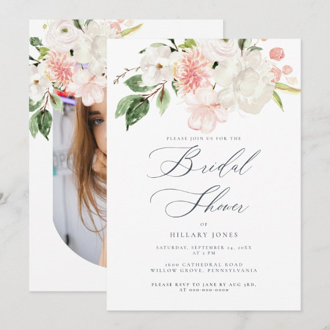 Invitación a la ducha de novias en el jardín flora (Anverso / Reverso)
