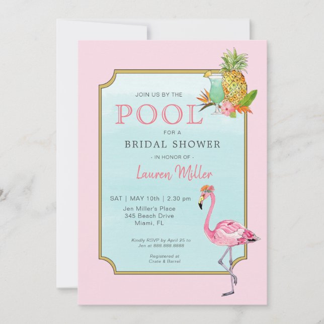 Invitación a la ducha de novias en la piscina trop (Anverso)