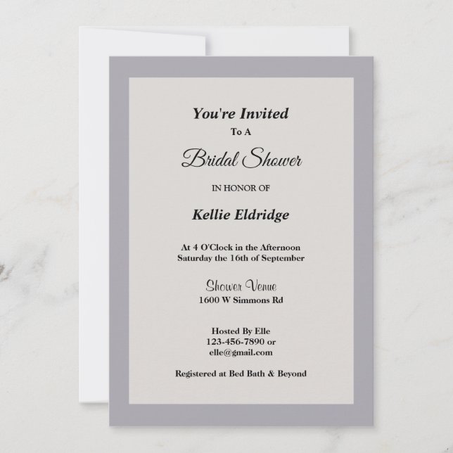 Invitación A La Ducha De Novias Enmarcadas En Gris (Anverso)