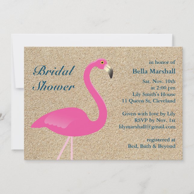 Invitación a la ducha de novias Flamingo Beach (Anverso)