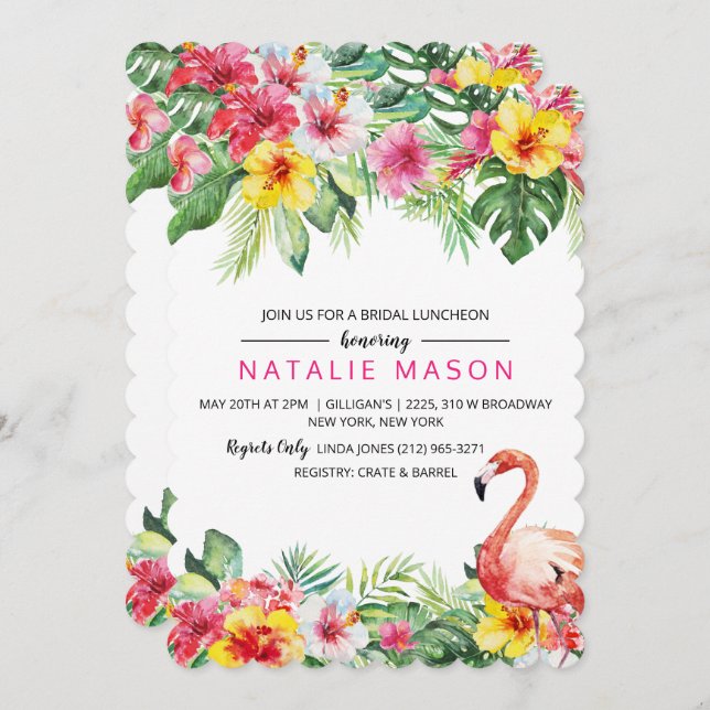 Invitación a la ducha de novias Flamingo Tropical (Anverso / Reverso)