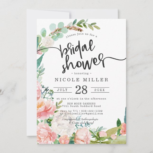 Invitación a la ducha de novias floral de verano r (Anverso)