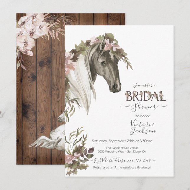 Invitación a la ducha de novias Floral Horse Ranch (Anverso / Reverso)