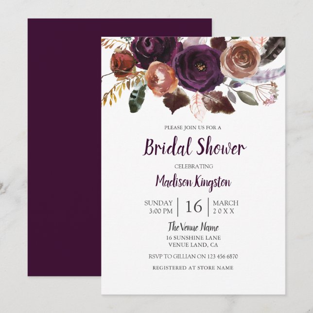 Invitación a la ducha de novias florales con sabor (Anverso / Reverso)