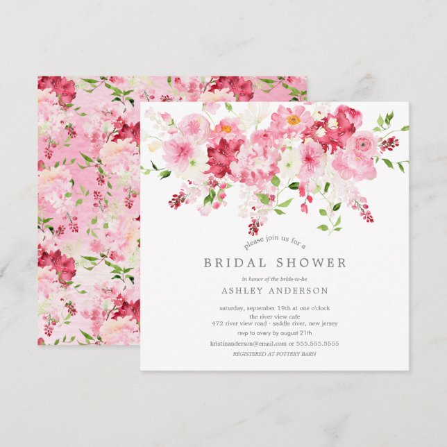 Invitación a la ducha de novias florales en florin (Anverso / Reverso)