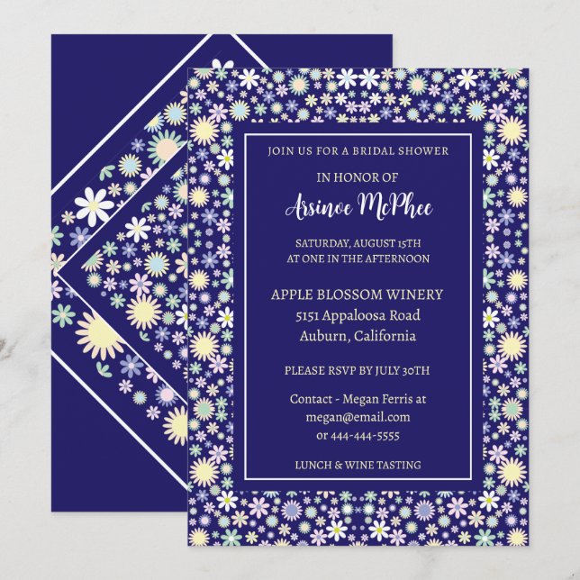 Invitación a la ducha de novias floridas y alegres (Anverso / Reverso)
