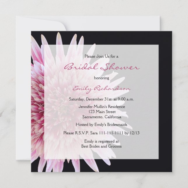 Invitación a la ducha de novias — Gerbera rosa Dai (Anverso)