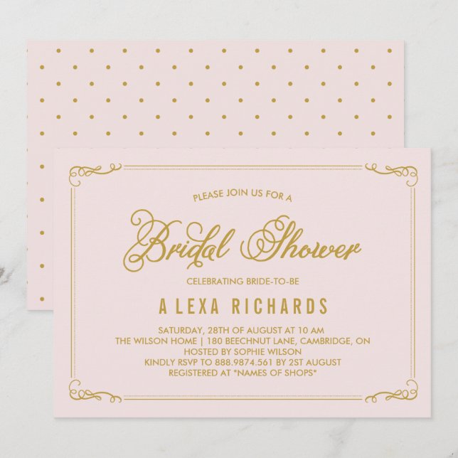 Invitación a la ducha de novias Gold Whimsical Bor (Anverso / Reverso)