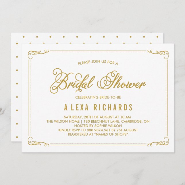 Invitación a la ducha de novias Gold Whimsical Bor (Anverso / Reverso)