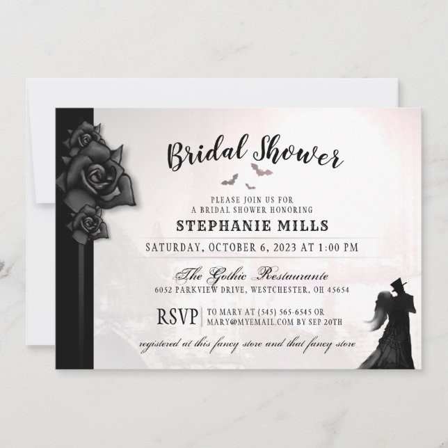 Invitación a la ducha de novias gótica romántica (Anverso)