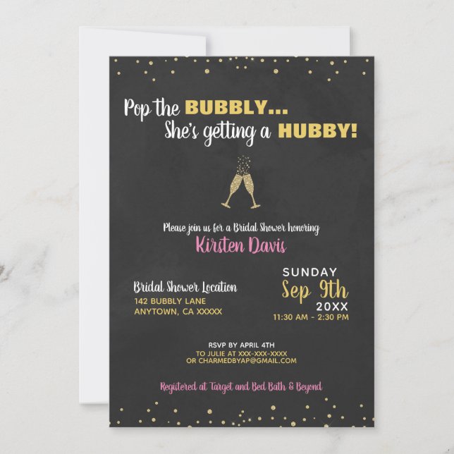 Invitación a la ducha de novias hace que el burbuj (Anverso)